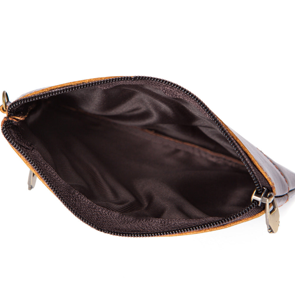 Men's Wallet Cow Leather Retro Casual Zipper Large Capacity Men's Wallet Coin Bag 