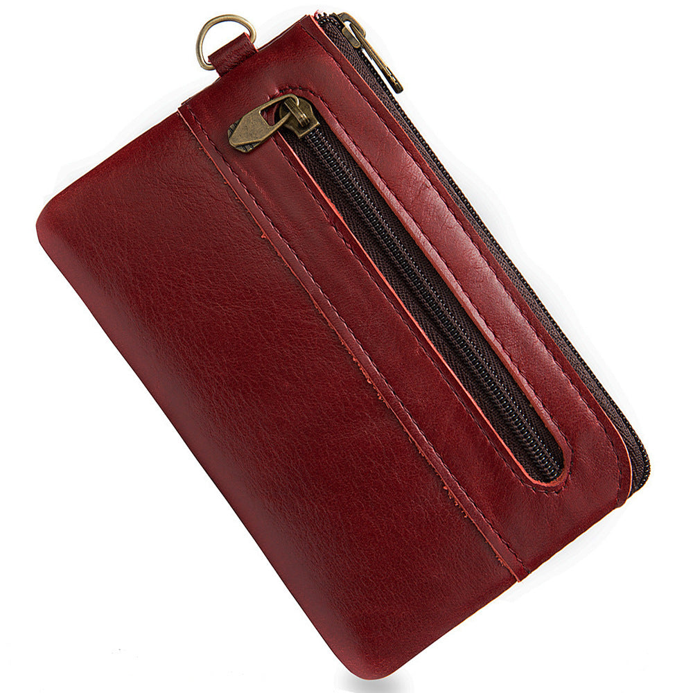 Men's Wallet Cow Leather Retro Casual Zipper Large Capacity Men's Wallet Coin Bag 