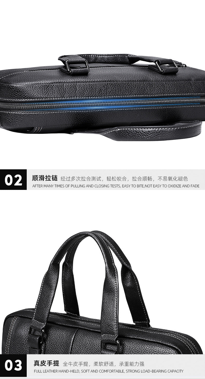 Men's handbag Genuine leather cowhide computer bag Business large capacity briefcase Men's handbag 