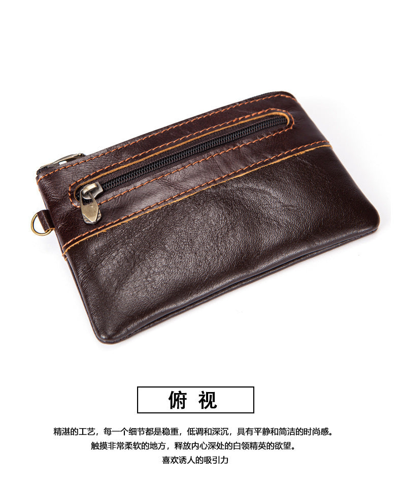 Men's Wallet Cow Leather Retro Casual Zipper Large Capacity Men's Wallet Coin Bag 