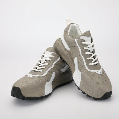 Men's Shoes Made of Ostrich Skin Genuine Leather Men's Shoes In-Heel Anti-Slip Fashion Casual Sneakers 