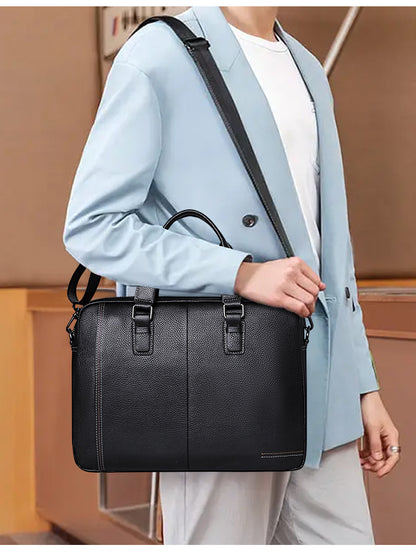 Men's handbag Genuine leather cowhide computer bag Business large capacity briefcase Men's handbag 