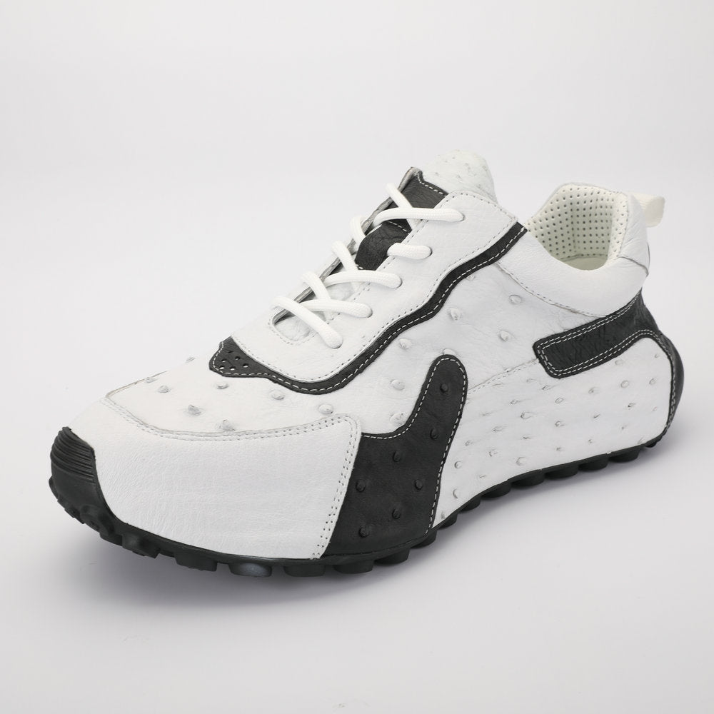 Men's Shoes Made of Ostrich Skin Genuine Leather Men's Shoes In-Heel Anti-Slip Fashion Casual Sneakers 