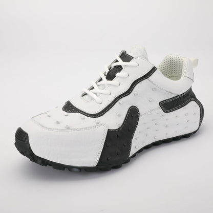 Men's Shoes Made of Ostrich Skin Genuine Leather Men's Shoes In-Heel Anti-Slip Fashion Casual Sneakers 
