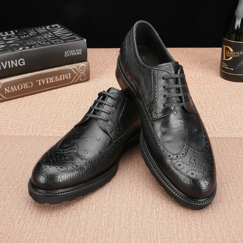 Ostrich skin genuine leather men's leather shoes Excellent breathability Men's business shoes 