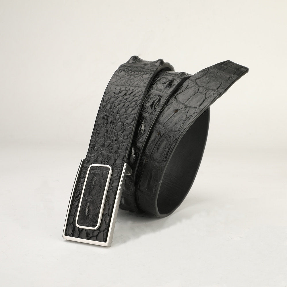 Men's Belt Nile Big Bone Crocodile Spine Genuine Leather Smooth Buckle Business Casual High Quality Men's Belt 
