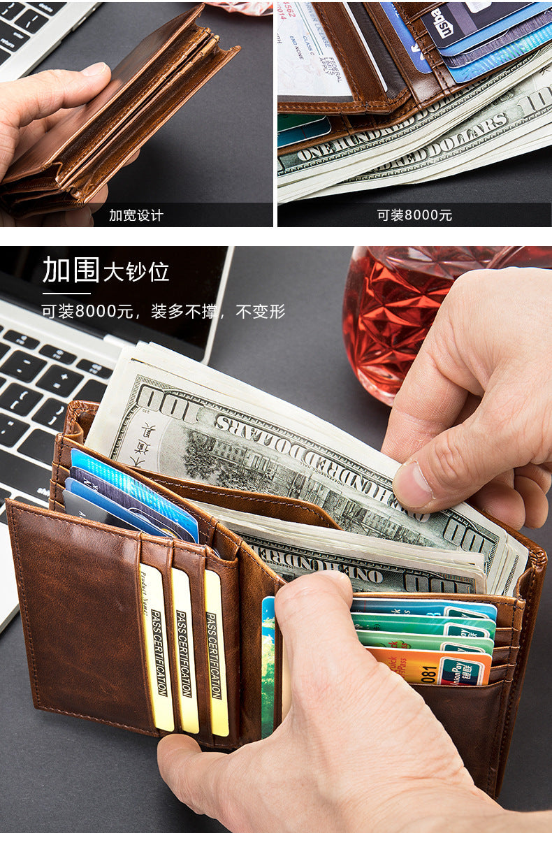 メンズ 短財布 牛皮本革製 rfid盗難防止カードバッグ レトロ男性用ウォレット