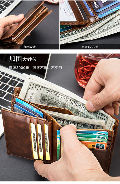 メンズ 短財布 牛皮本革製 rfid盗難防止カードバッグ レトロ男性用ウォレット