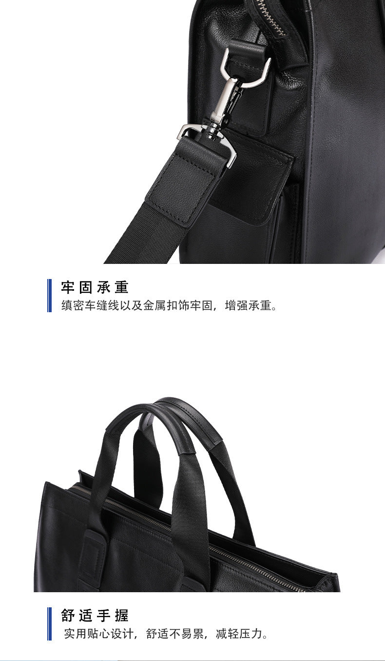 Men's handbag, genuine cowhide leather, computer bag, business large-capacity briefcase 