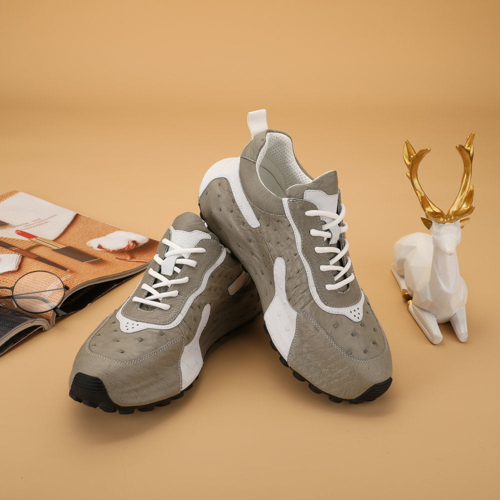 Men's Shoes Made of Ostrich Skin Genuine Leather Men's Shoes In-Heel Anti-Slip Fashion Casual Sneakers 