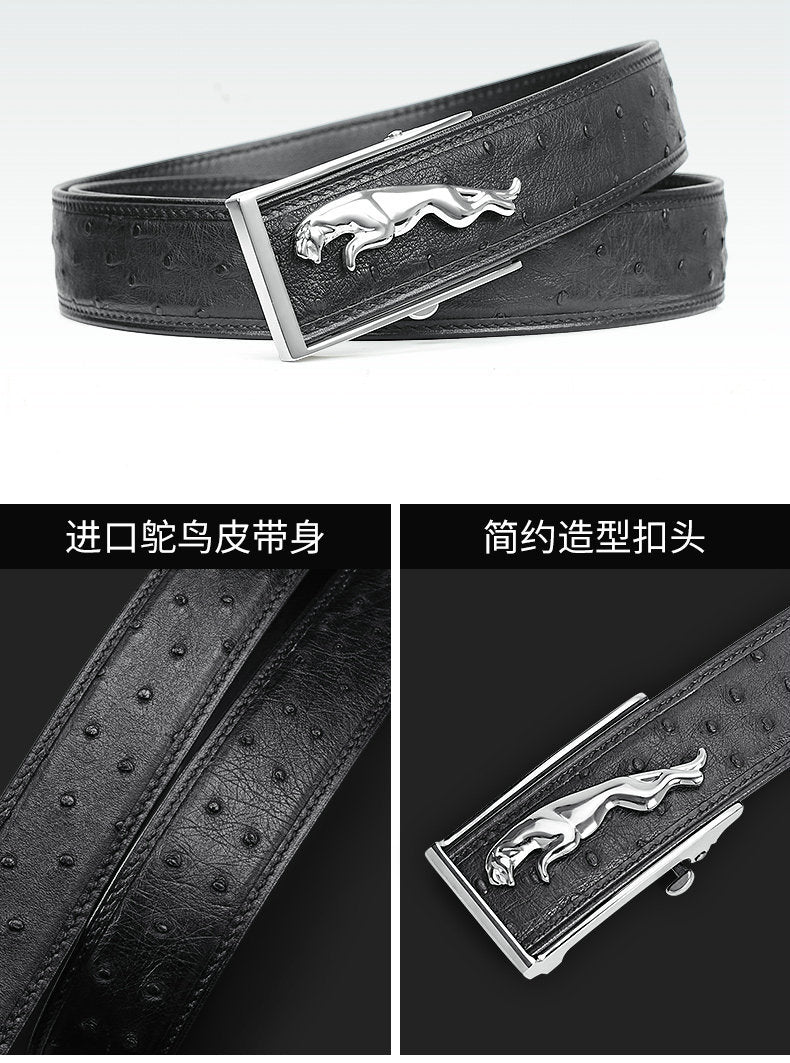 Ostrich skin men's belt genuine leather business casual automatic buckle width 3.4cm high quality male belt 