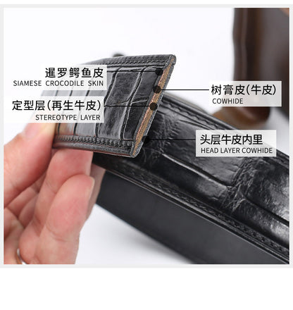 Men's Belt Siamese Crocodile Skin Genuine Leather Smooth Buckle Business Casual Men's Belt 