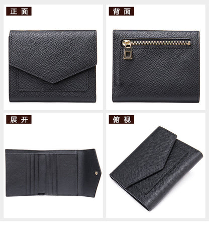 Men's short wallet, genuine cowhide leather, casual lychee pattern, coin, card bag, unisex wallet 