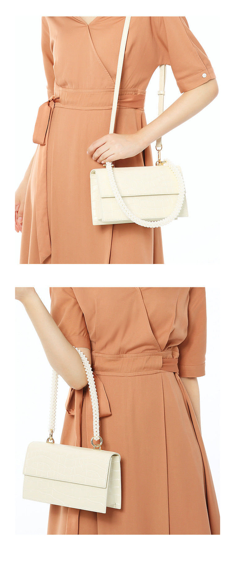Genuine leather women's bag armpit bag commuting crossbody bag pearl chain bag shoulder bag. pochette