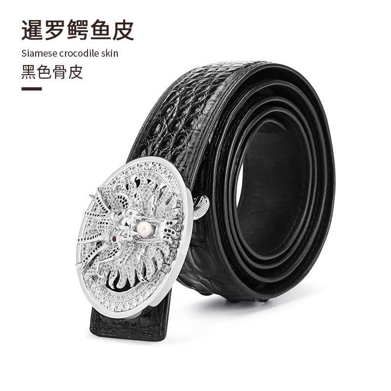 Men's Belt Siamese Crocodile Skin Genuine Leather Smooth Buckle Business Casual Men's Belt 